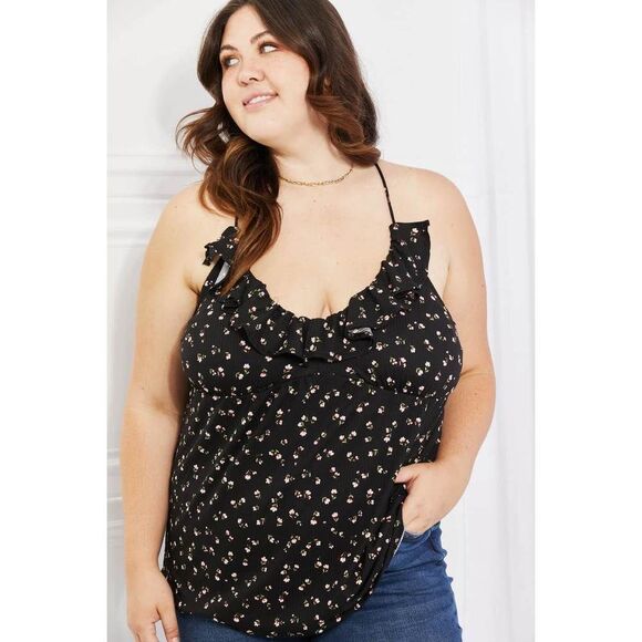 Culture Code Full Size Taste Of Spring Ruffle Sleeveless Top In Black - Picture 12 of 12